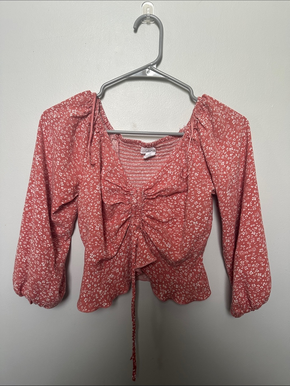 Japna Dusty Rose Pink Floral Ruched Peasant Blouse